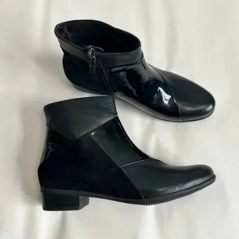 Trotters Maci Ankle Bootie Black Leather Suede Comfort Zip Boot Size 8.5
